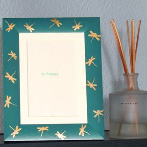 Hand Painted Bronze Dragonflies on Teal Background 5x7 Picture Frame